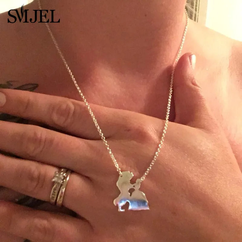2025 New Movie Jewelry Beauty and the Beast Necklace for Women Prince Princess Pendant Necklaces Lover Accessories Gifts