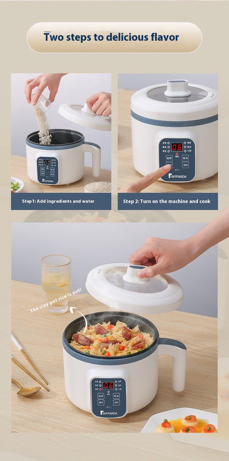 Household Electric Cooking Machine 1-2 People Hot Pot Stew Heating Eggs Soup Non-stick Pan Multifunction Electric Rice Cooker