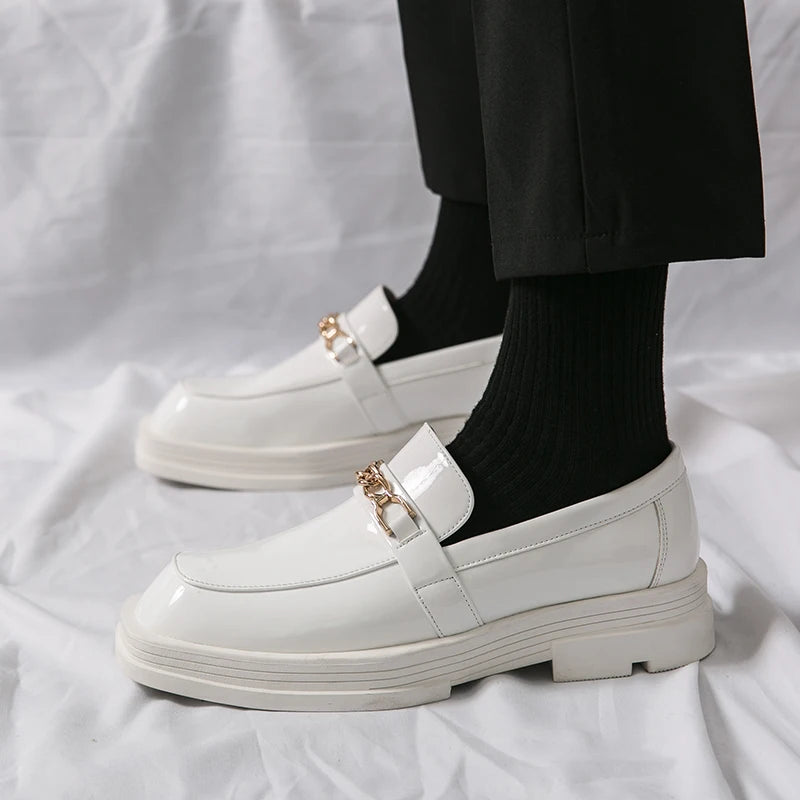 Male Luxury white Loafers Shoes Leather Shoe Men Platform Retro Business Work Shoes Spring Autumn Derby Shoes Low Top Man Casual