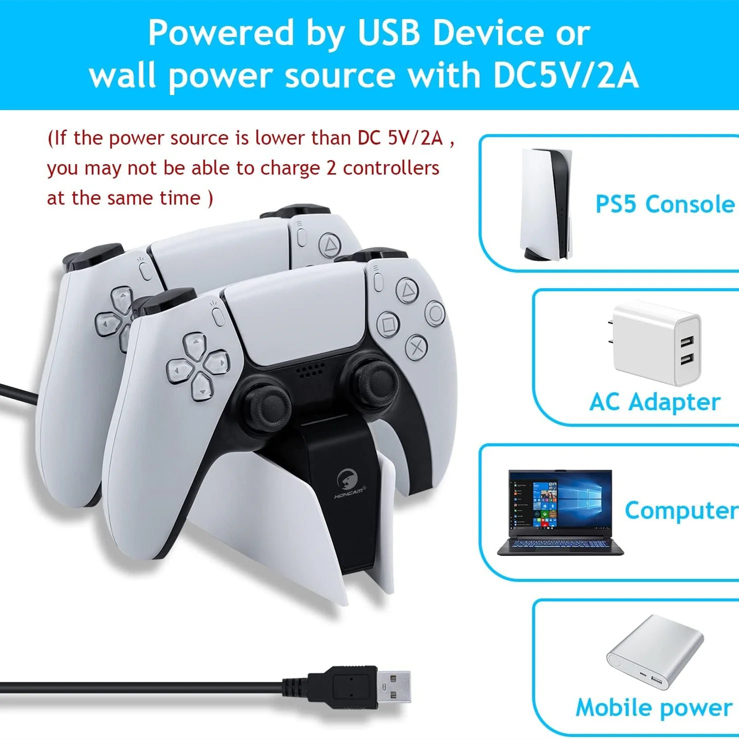 Game Wireless Charging Station for PS5 with Dual Fast Charger Dock and LED Charging Indicators