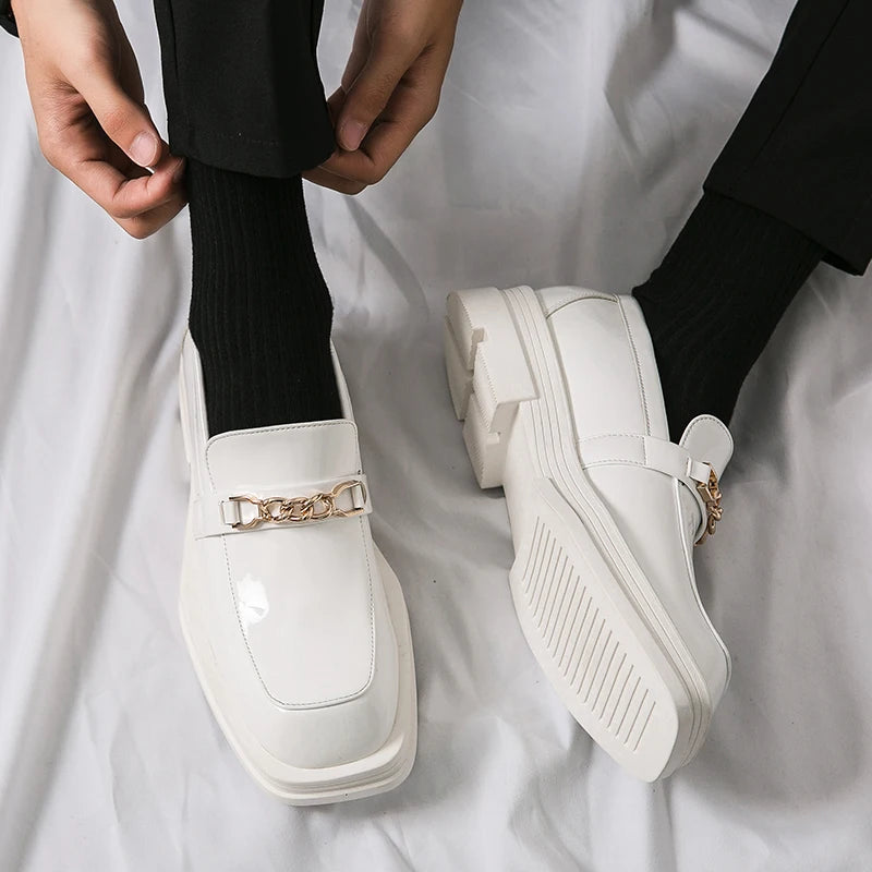 Male Luxury white Loafers Shoes Leather Shoe Men Platform Retro Business Work Shoes Spring Autumn Derby Shoes Low Top Man Casual