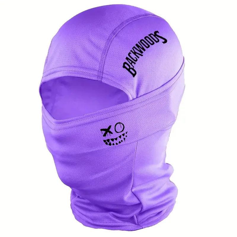 "BACKWOODS" letter and smiling face Balaclava cap full face mask, suitable for outdoor sports