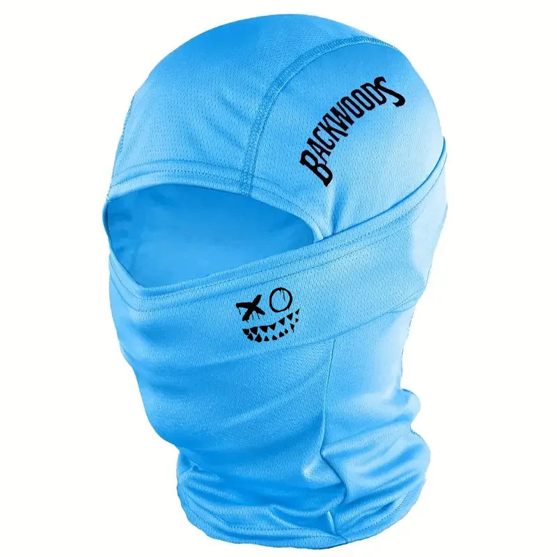 "BACKWOODS" letter and smiling face Balaclava cap full face mask, suitable for outdoor sports