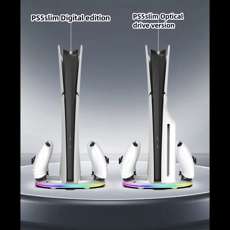 PS5pro, PS5slim Game console Optical drive digital upright stand base with lights P5 dual controller seat charger headset mount