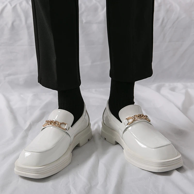 Male Luxury white Loafers Shoes Leather Shoe Men Platform Retro Business Work Shoes Spring Autumn Derby Shoes Low Top Man Casual