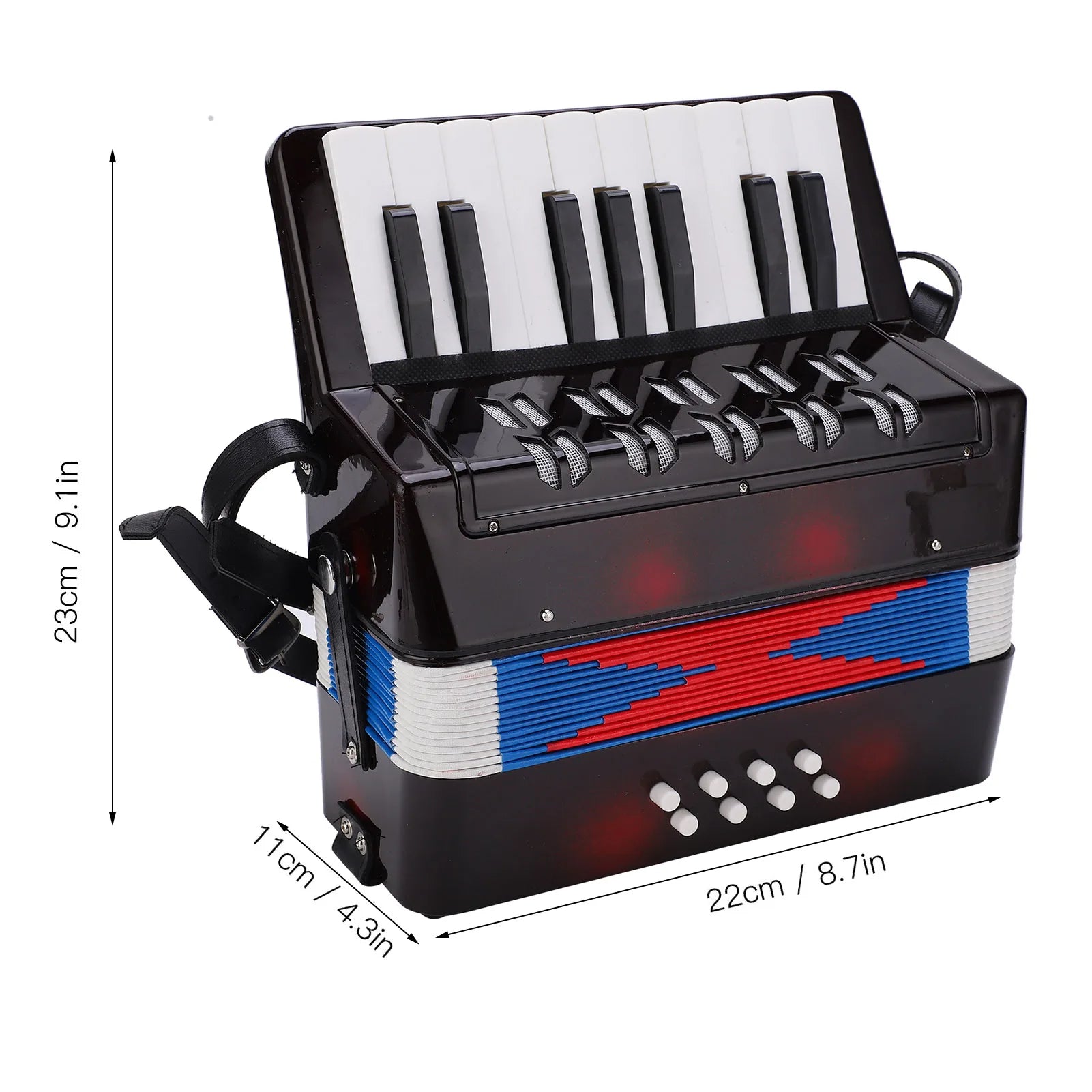 Accordion Musical Piano Keyboard  Rhythm Training Spring Instrument 17 Key 8 Bass Black Accordion  Instrument Accordion