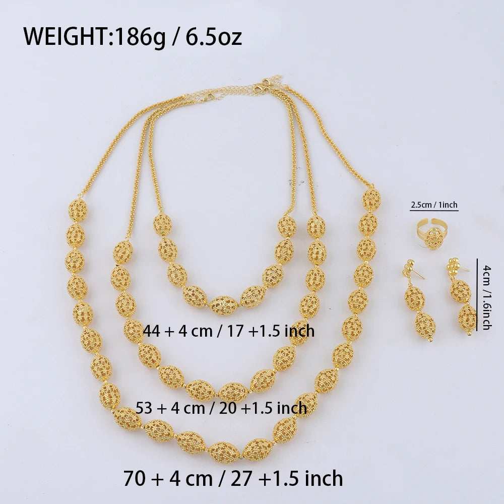 women  jewelry set indian arabic african ethiopian golden color jewelry set Hollow Out Oval Necklace Earrings Ring free shipping
