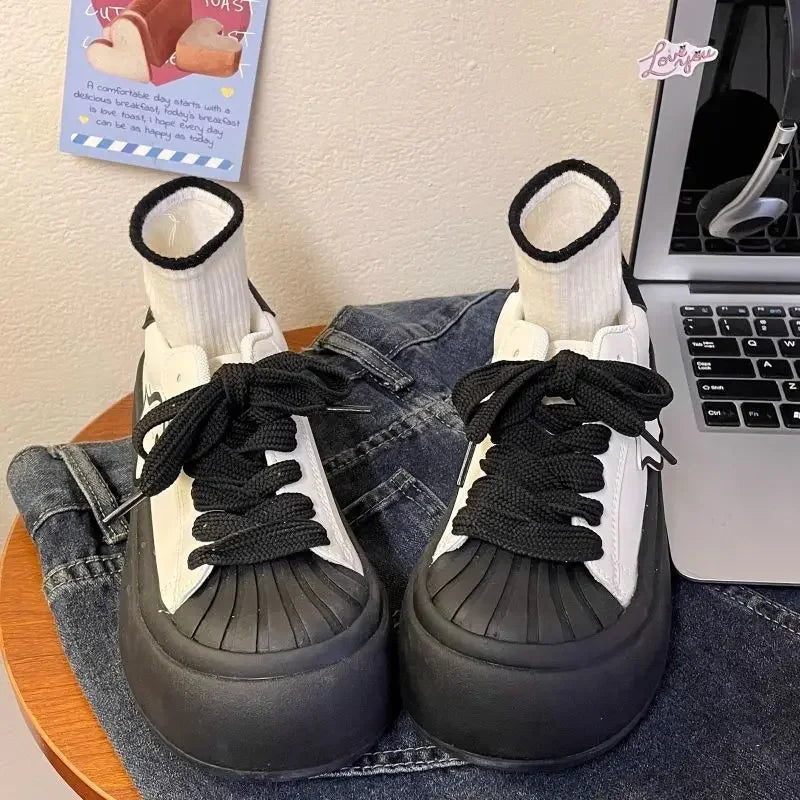 Shoes for Women High on Platform Round Toe Woman Footwear Trends 2025 Comfortable and Elegant Walking Aesthetic Vulcanized Shoe