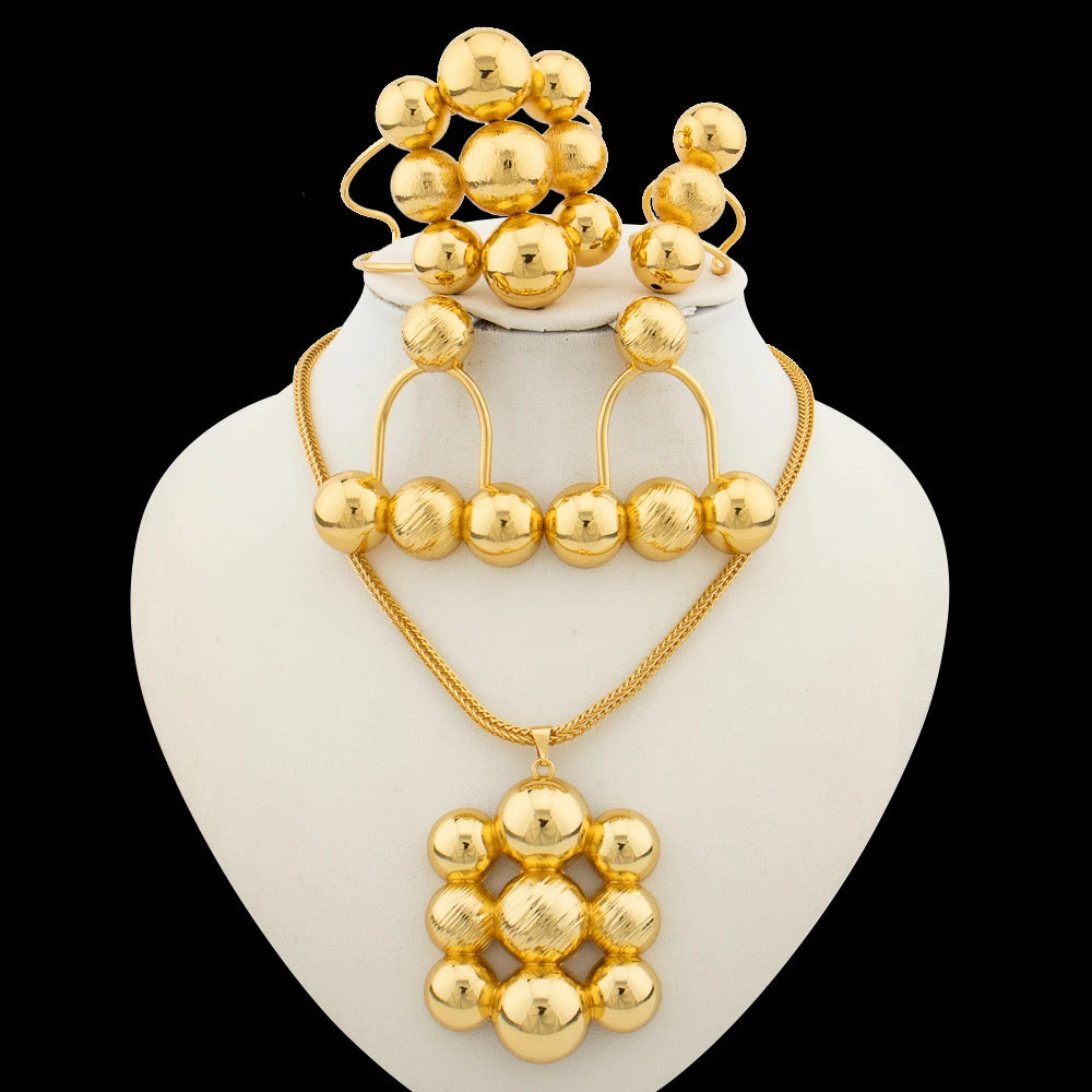 Jewelry Set for Women Luxury Pendant Necklace and Dangle Earrings Weddings Bridal Bangle Ring Set Gifts ﻿