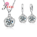 Silver Jewelry Set For Women  Fashion Element Austrian Crystal Pendant Necklaces Hoop Earrings Bridal Jewellery Sets
