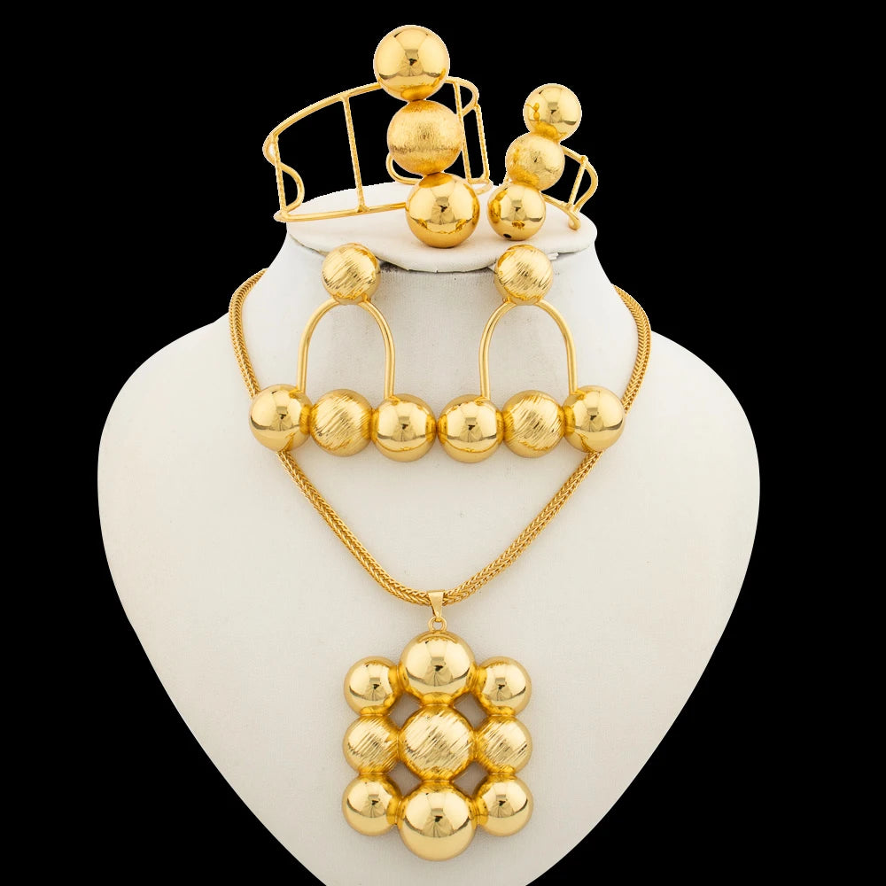 Jewelry Set for Women Luxury Pendant Necklace and Dangle Earrings Weddings Bridal Bangle Ring Set Gifts ﻿