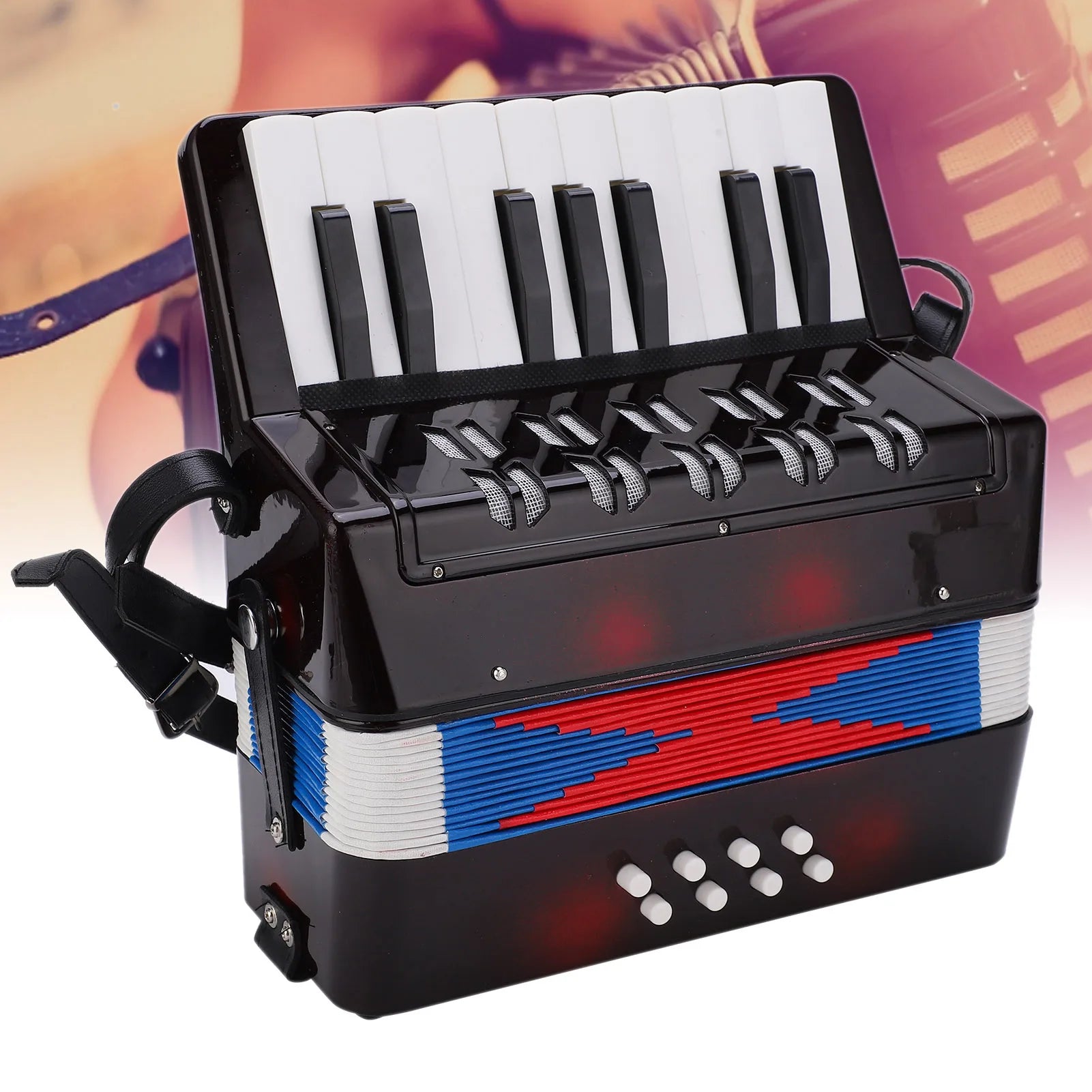 Accordion Musical Piano Keyboard  Rhythm Training Spring Instrument 17 Key 8 Bass Black Accordion  Instrument Accordion