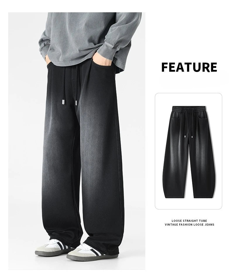 Baggy Jeans Men's Fashion 2026 New Wide Leg Straight Casual Drawstring Trousers Men's Clothing Fashion Vintage Denim Pants