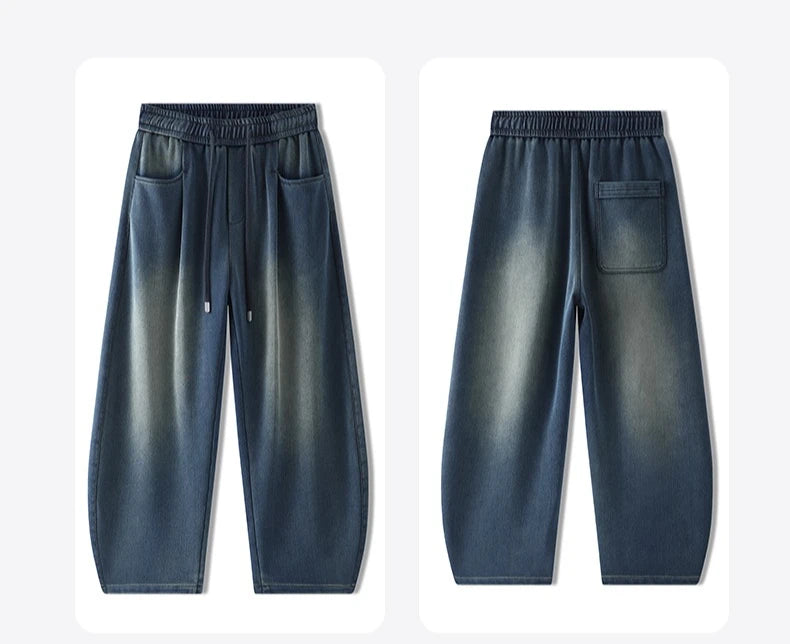 Baggy Jeans Men's Fashion 2026 New Wide Leg Straight Casual Drawstring Trousers Men's Clothing Fashion Vintage Denim Pants