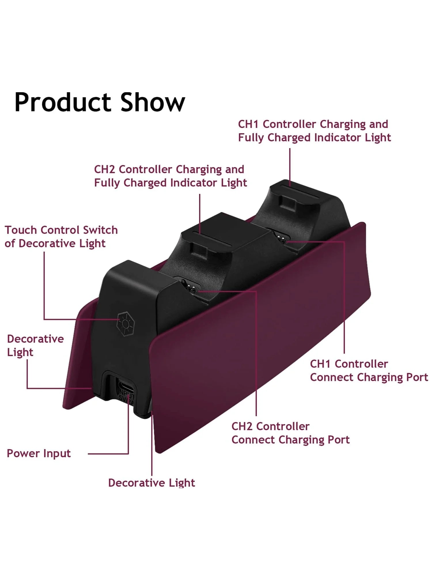 Game Wireless Charging Station for PS5 with Dual Fast Charger Dock and LED Charging Indicators
