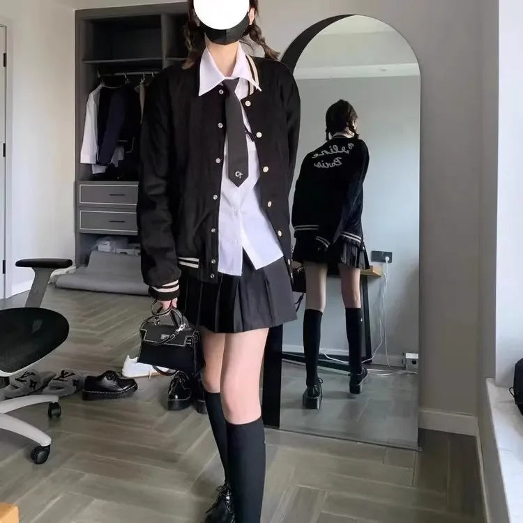 Loafers Thick Soled Retro Black Leather Shoes Women's 2025 Autumn Winter New Item Japanese Style College Style Lace Up Loafers