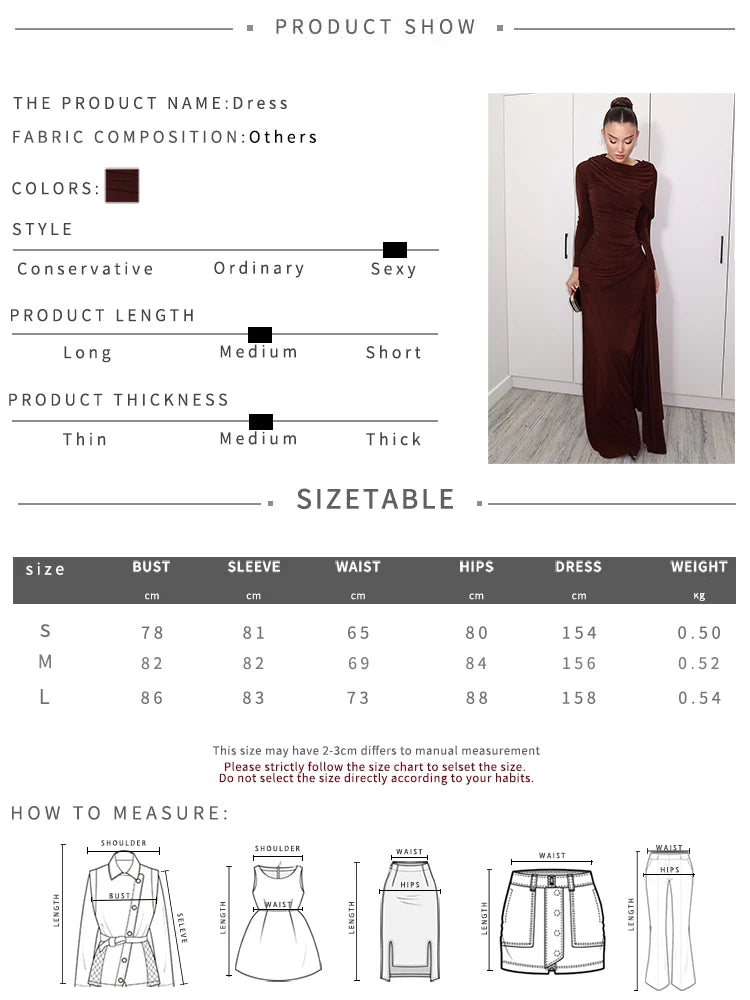 Whatiwear Casual Fashion Dress Woman Autumn Trend o-Neck Full Sleeve Ribbon High Waist Metal Decoration Ruched Elegant Vestidos