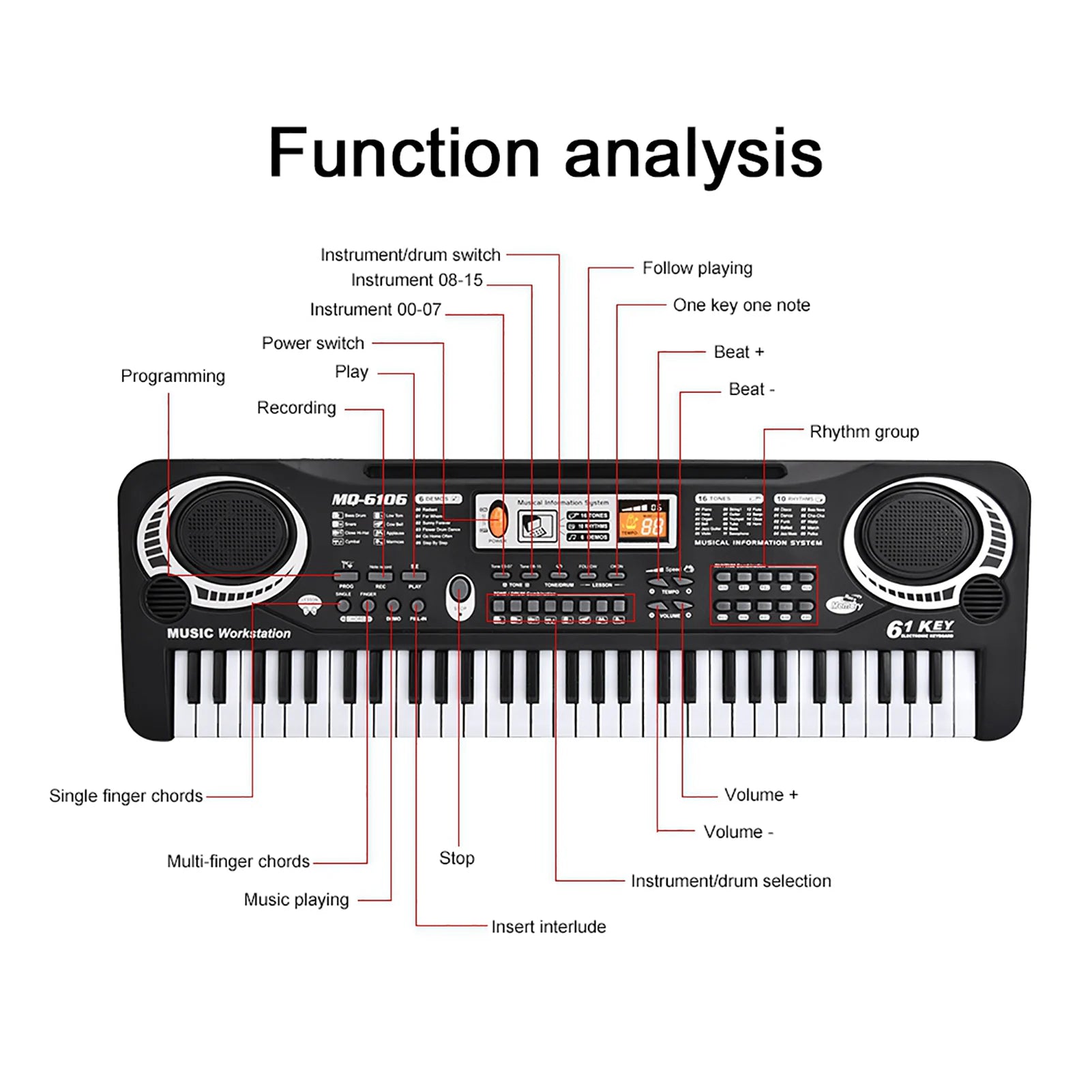 61‑Key Electric Digital Key Board Piano Musical Instruments Kids  with Microphone Musical Instruments  Electric Piano