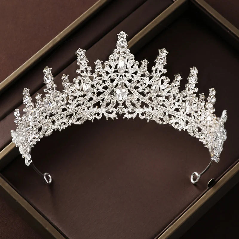 Bridal Wedding Jewelry 4-piece Set, Alloy Crystal Crown&Crystal Necklace&Earrings Women's Classic Wedding Tiaras
