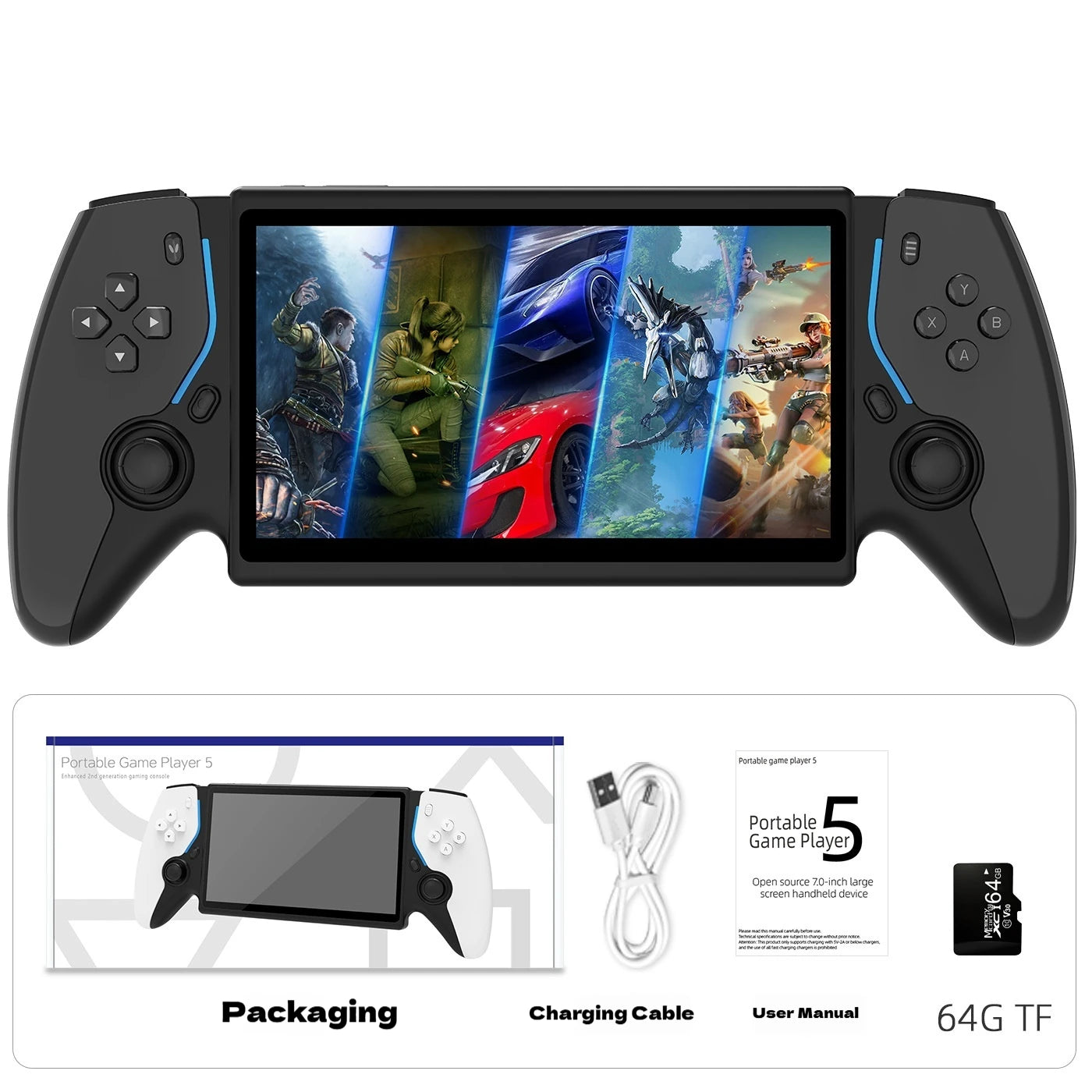 New PS5 7.0 Inch 64G Open Source System Dual Controller Handheld Game Console For PSP Street Fighter Competition