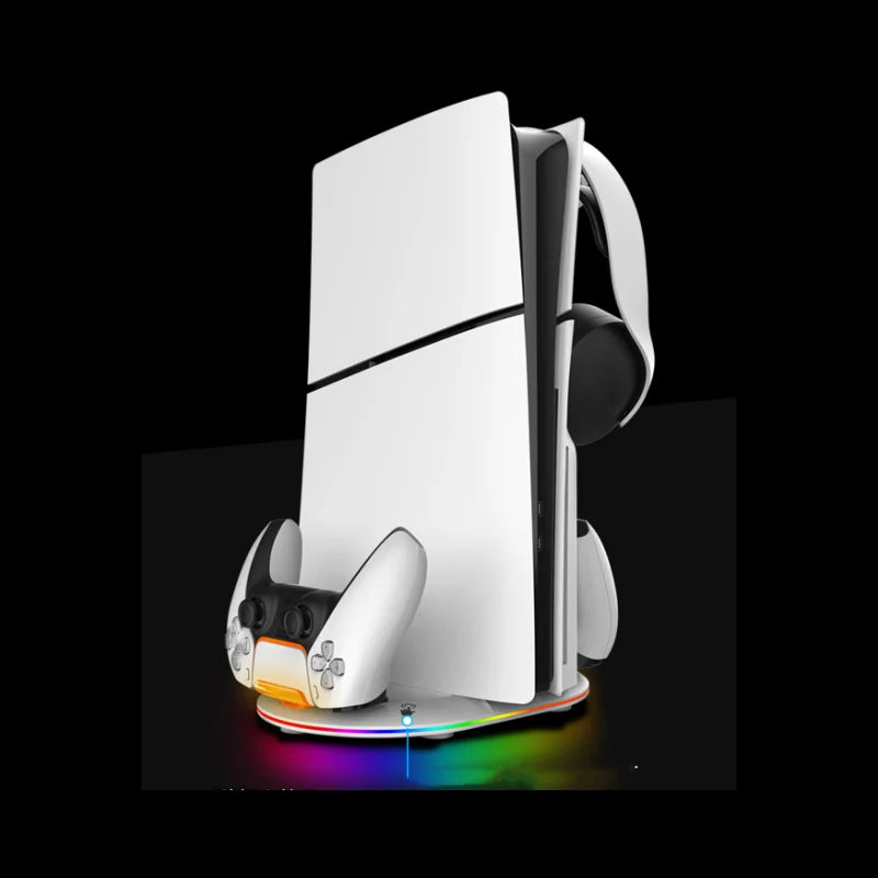 PS5pro, PS5slim Game console Optical drive digital upright stand base with lights P5 dual controller seat charger headset mount