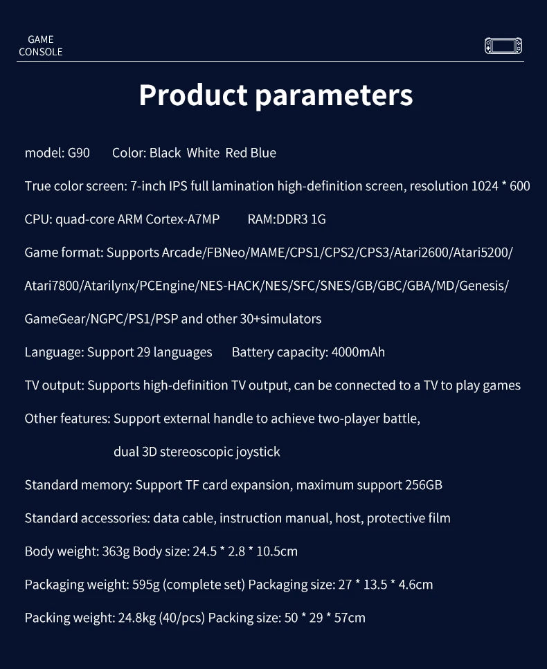 G90 7 inch 64GB 4000mAh high definition arcade handheld game console for PSP/PS1 nostalgic retro TV game controller