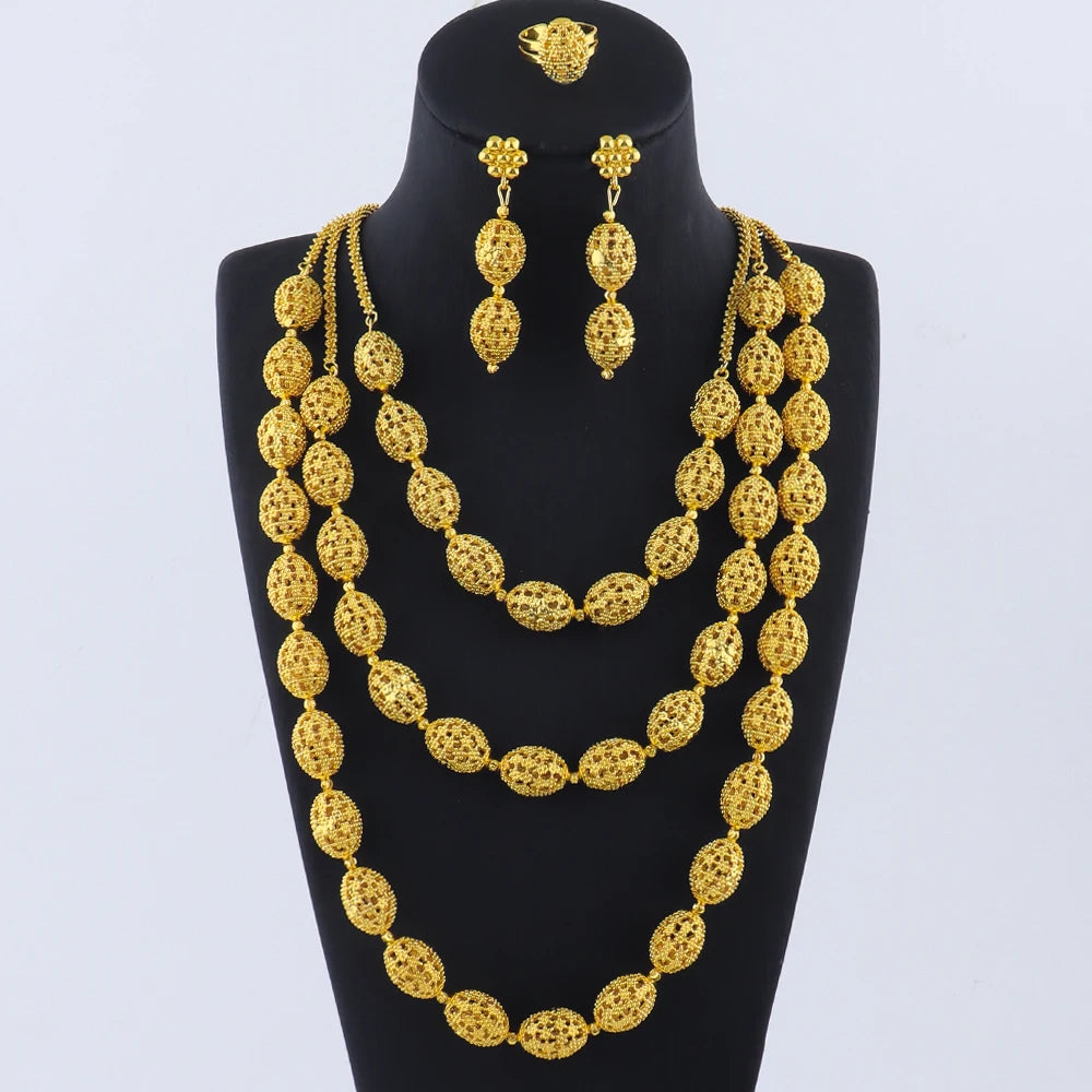women  jewelry set indian arabic african ethiopian golden color jewelry set Hollow Out Oval Necklace Earrings Ring free shipping