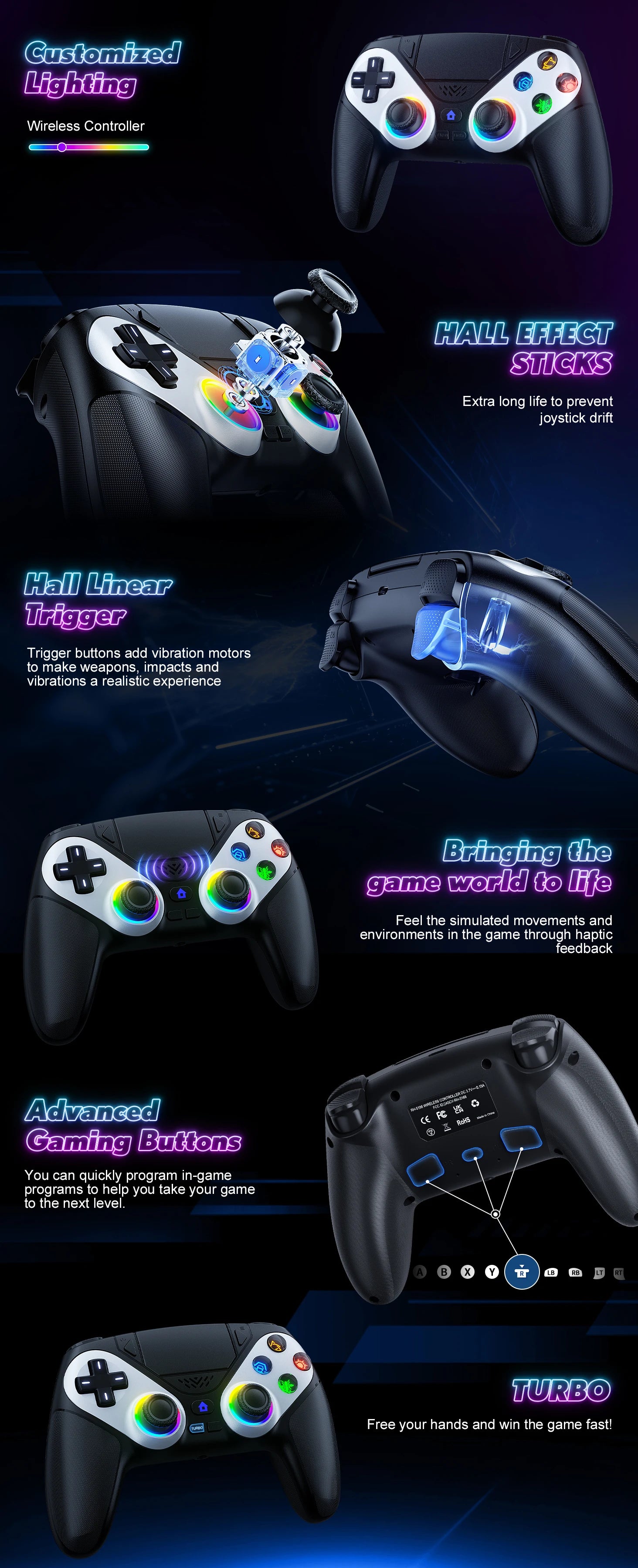 Bluetooth Gamepad For Playstation 5 Wireless Controller Ps5 Pc Console Controller With Turbo Dual Sense Vibrate Programming