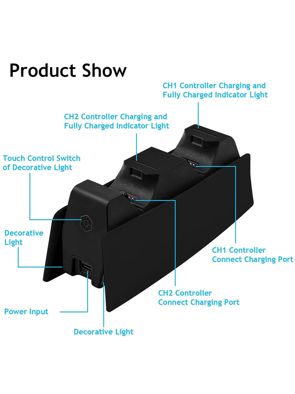 Game Wireless Charging Station for PS5 with Dual Fast Charger Dock and LED Charging Indicators