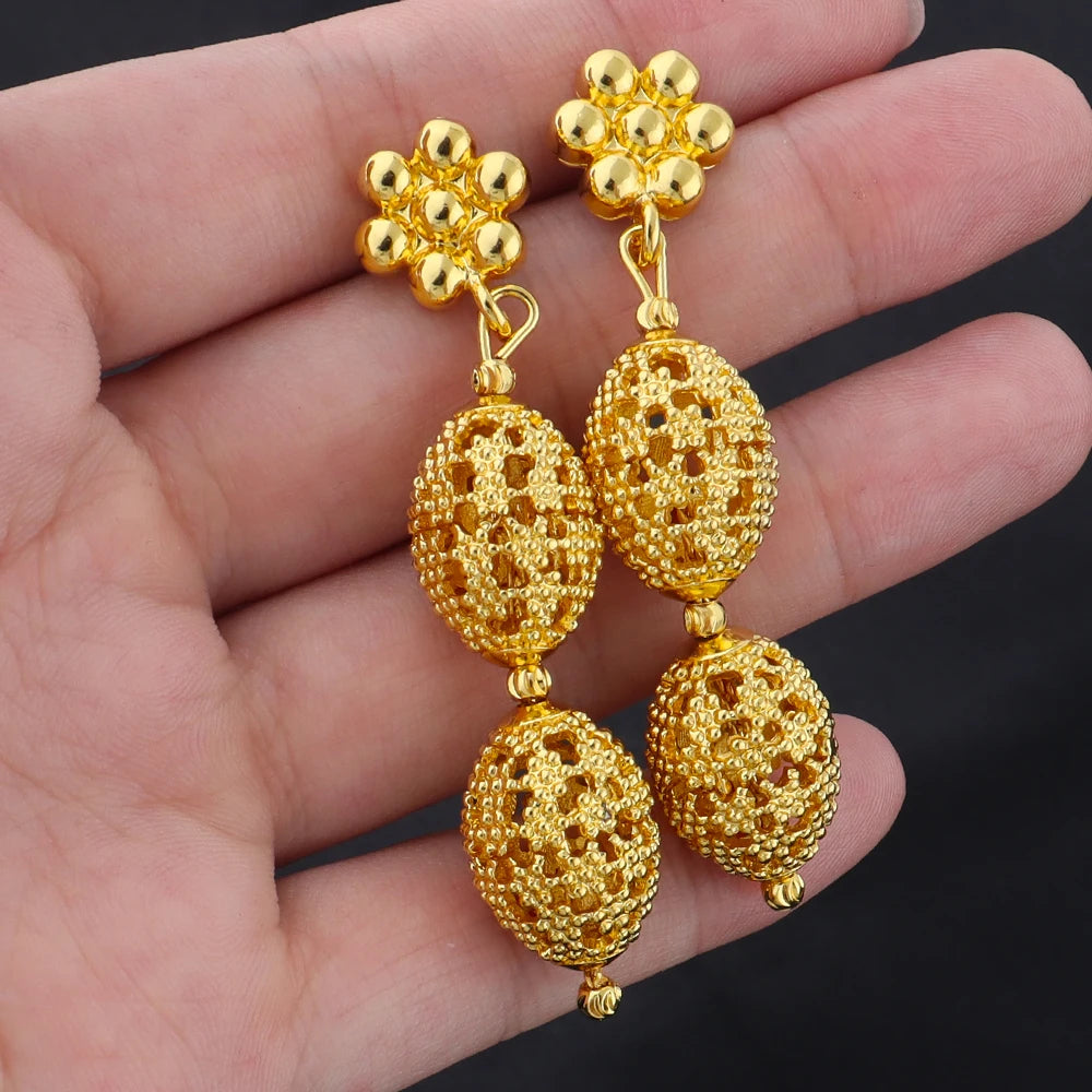 women  jewelry set indian arabic african ethiopian golden color jewelry set Hollow Out Oval Necklace Earrings Ring free shipping