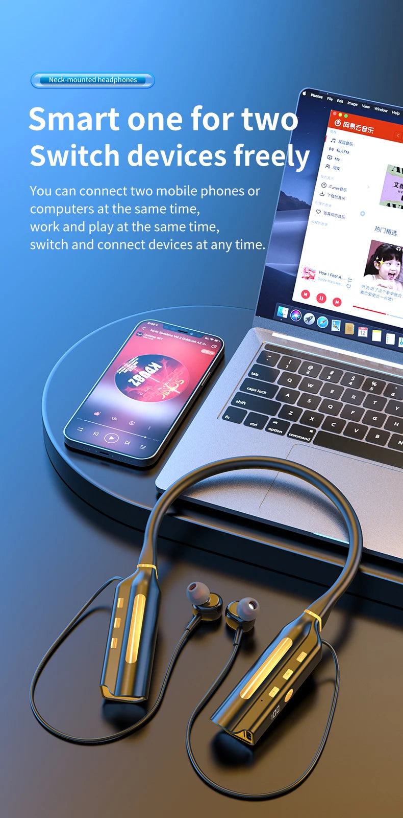 10000mAh 10000Hours Playback Wireless Bluetooth Earphones Magnetic Sports Running Headset Neckband Sport Earbuds Noise Reduction