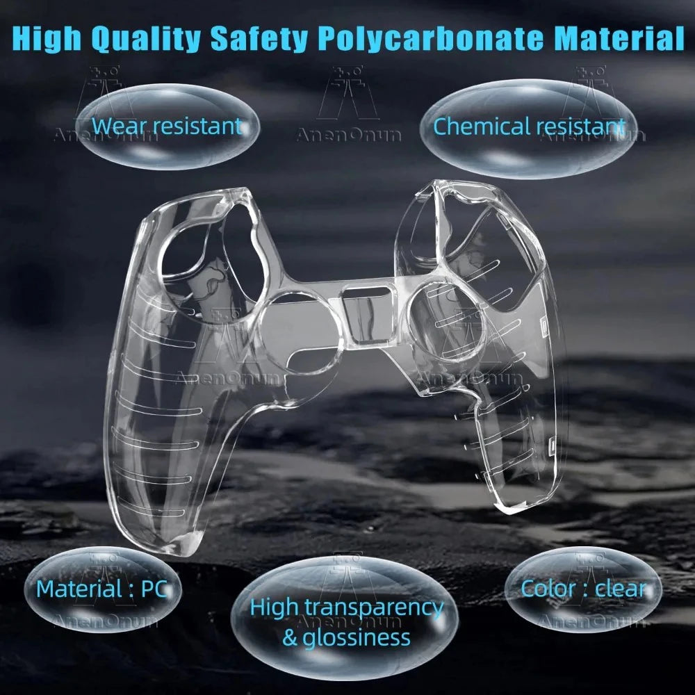 PS5 Controller Full Fit Protective Case Anti-Fall Anti-Scratch Anti-Slip Transparent Hard Shell Ultra Clear Gamepad Cover Skin