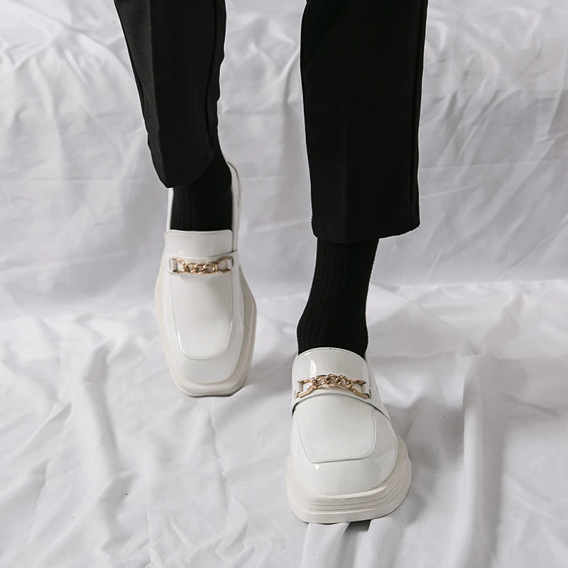 Male Luxury white Loafers Shoes Leather Shoe Men Platform Retro Business Work Shoes Spring Autumn Derby Shoes Low Top Man Casual