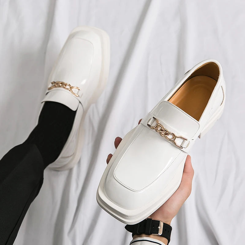 Male Luxury white Loafers Shoes Leather Shoe Men Platform Retro Business Work Shoes Spring Autumn Derby Shoes Low Top Man Casual