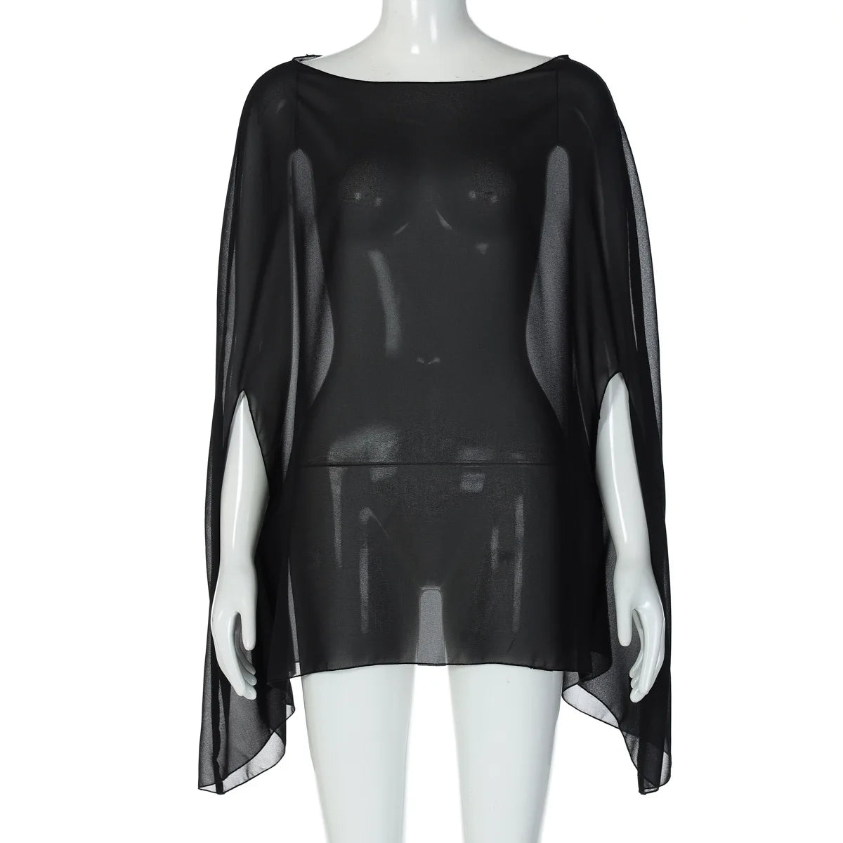 Woman Clothes See-through Chiffon Blouses Sexy Fashion Solid Cover-ups Ladies Elegant Night Club Tops White Black Streetwear