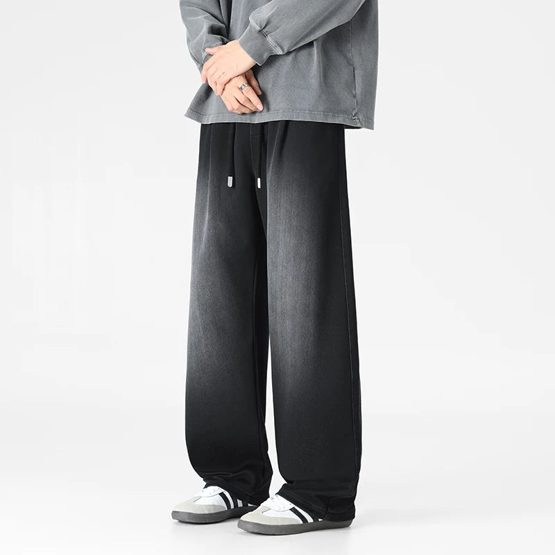 Baggy Jeans Men's Fashion 2026 New Wide Leg Straight Casual Drawstring Trousers Men's Clothing Fashion Vintage Denim Pants