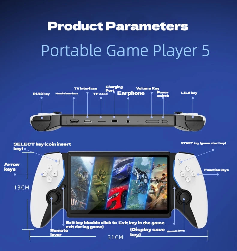 New PS5 7.0 Inch 64G Open Source System Dual Controller Handheld Game Console For PSP Street Fighter Competition