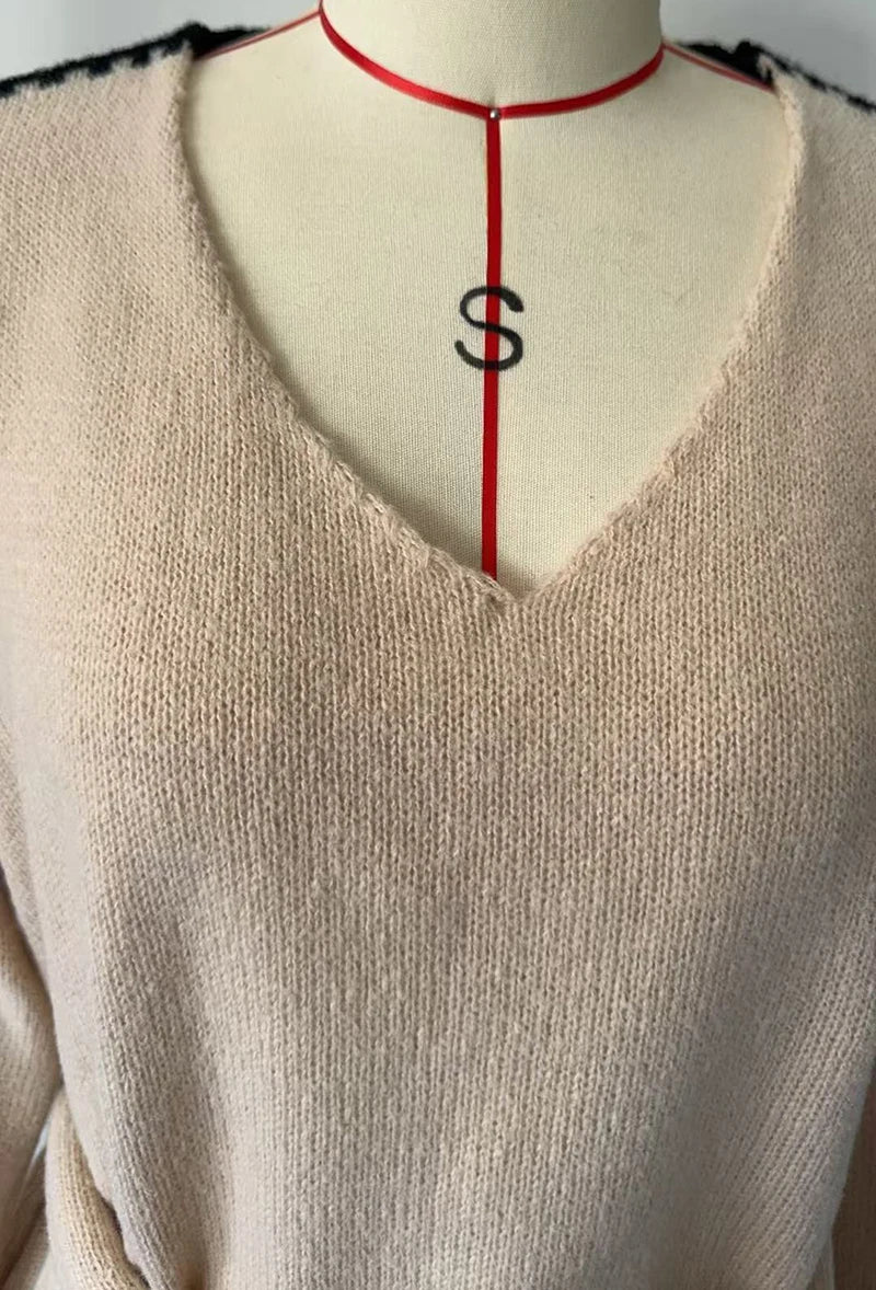 Fashion V Neck Long Sleeve Belt Lace Up Waist Knitted Pullovers Sweaters Dress Women Belt Loose Outwear Autumn Winter Streetwear