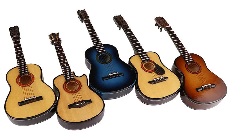Wooden Musical Instruments Collection Decorative Ornaments Mini Classical Guitar With Support Miniature Model Decoration Gifts