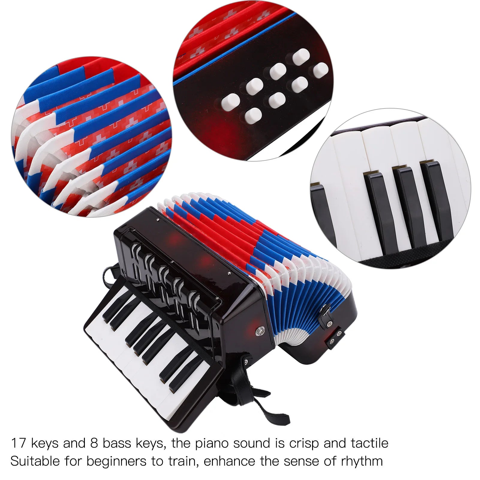 Accordion Accordion  Instrument Accordion Musical Piano Keyboard  Rhythm Training Spring Instrument 17 Key 8 Bass Black