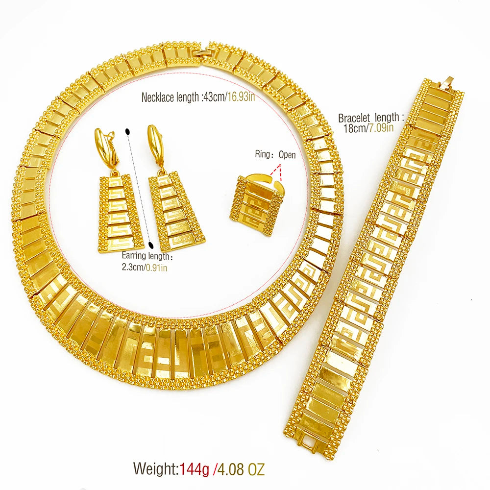 Dubai Jewelry Set Women Luxury Design High-end Gold Plated Necklace Bangle Earring Ring Daily Wear Accessory Ideal Gift