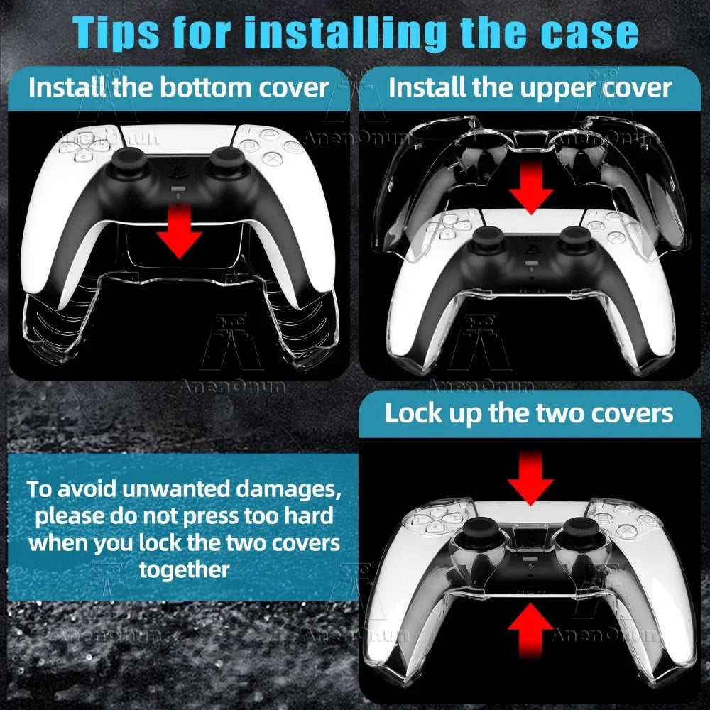 PS5 Controller Full Fit Protective Case Anti-Fall Anti-Scratch Anti-Slip Transparent Hard Shell Ultra Clear Gamepad Cover Skin