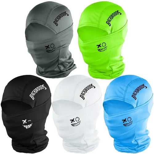 "BACKWOODS" letter and smiling face Balaclava cap full face mask, suitable for outdoor sports