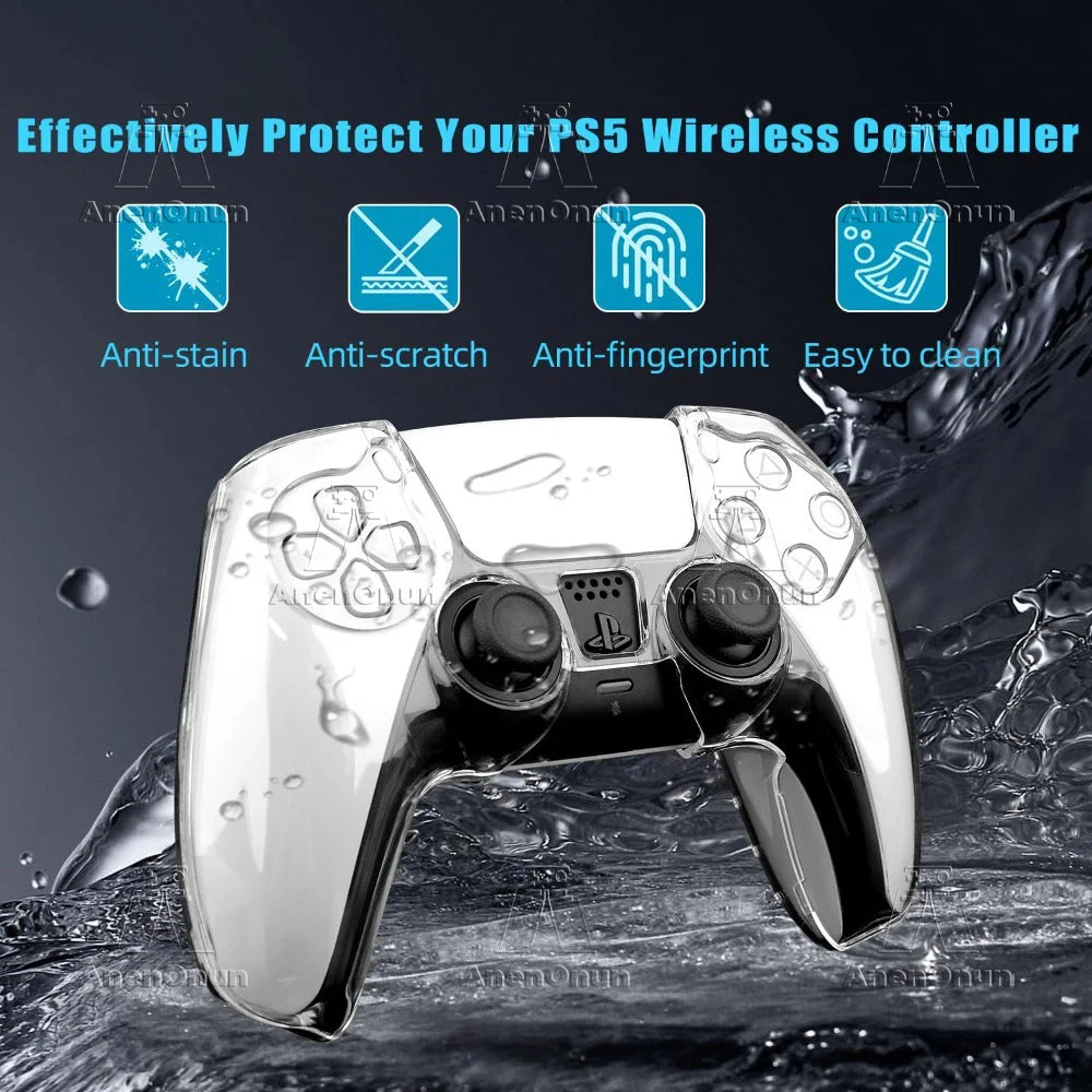PS5 Controller Full Fit Protective Case Anti-Fall Anti-Scratch Anti-Slip Transparent Hard Shell Ultra Clear Gamepad Cover Skin
