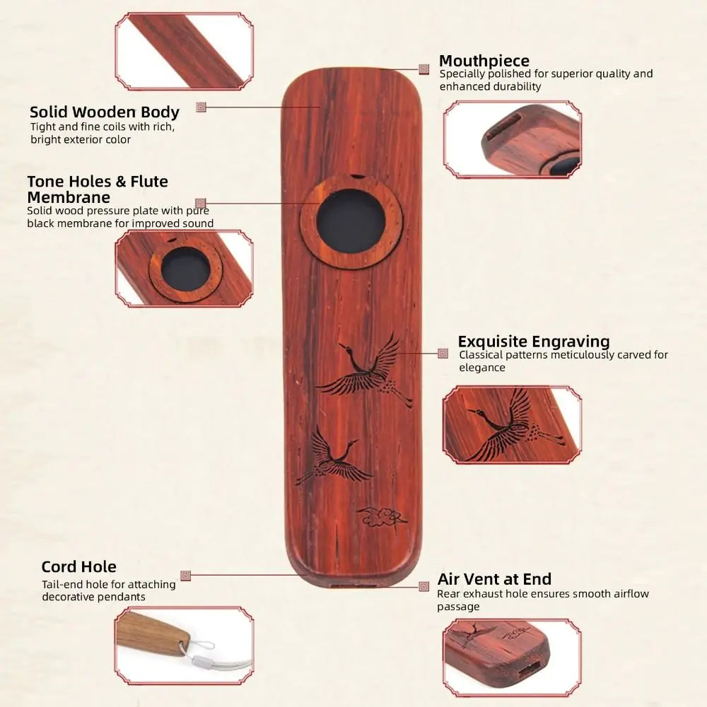 Musical Instrument Creative Wooden Kazoo Professional Portable Accompaniment Kazoo Smooth Lightweight Wind Instrument Music Gift