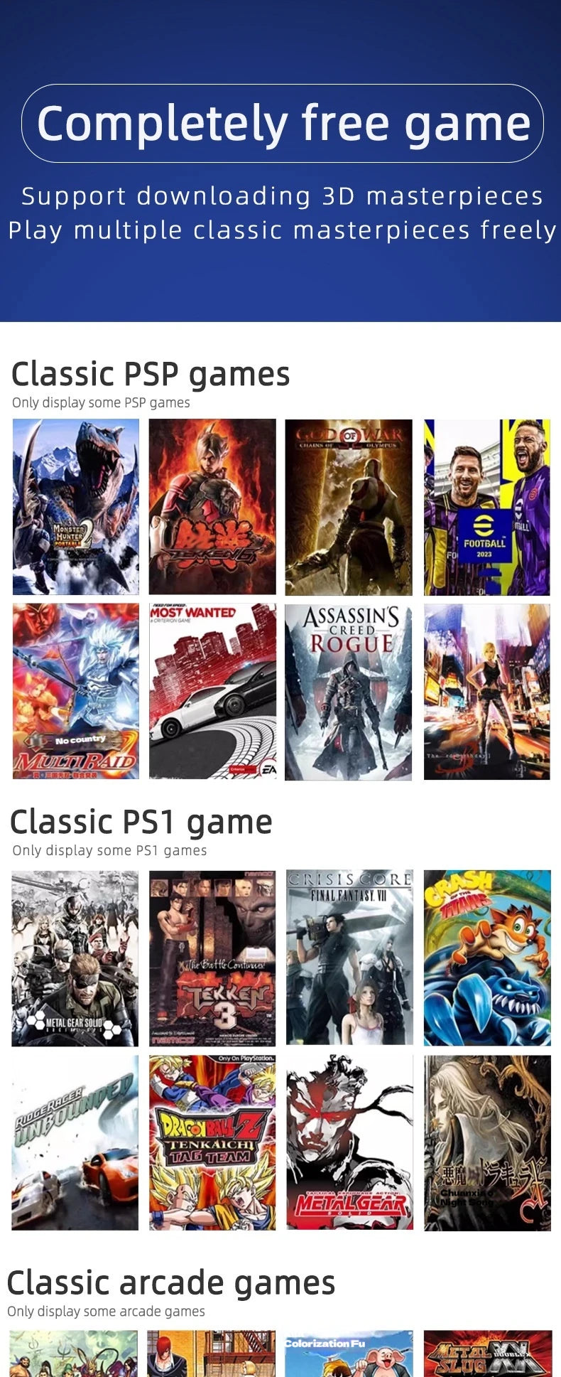 New PS5 7.0 Inch 64G Open Source System Dual Controller Handheld Game Console For PSP Street Fighter Competition