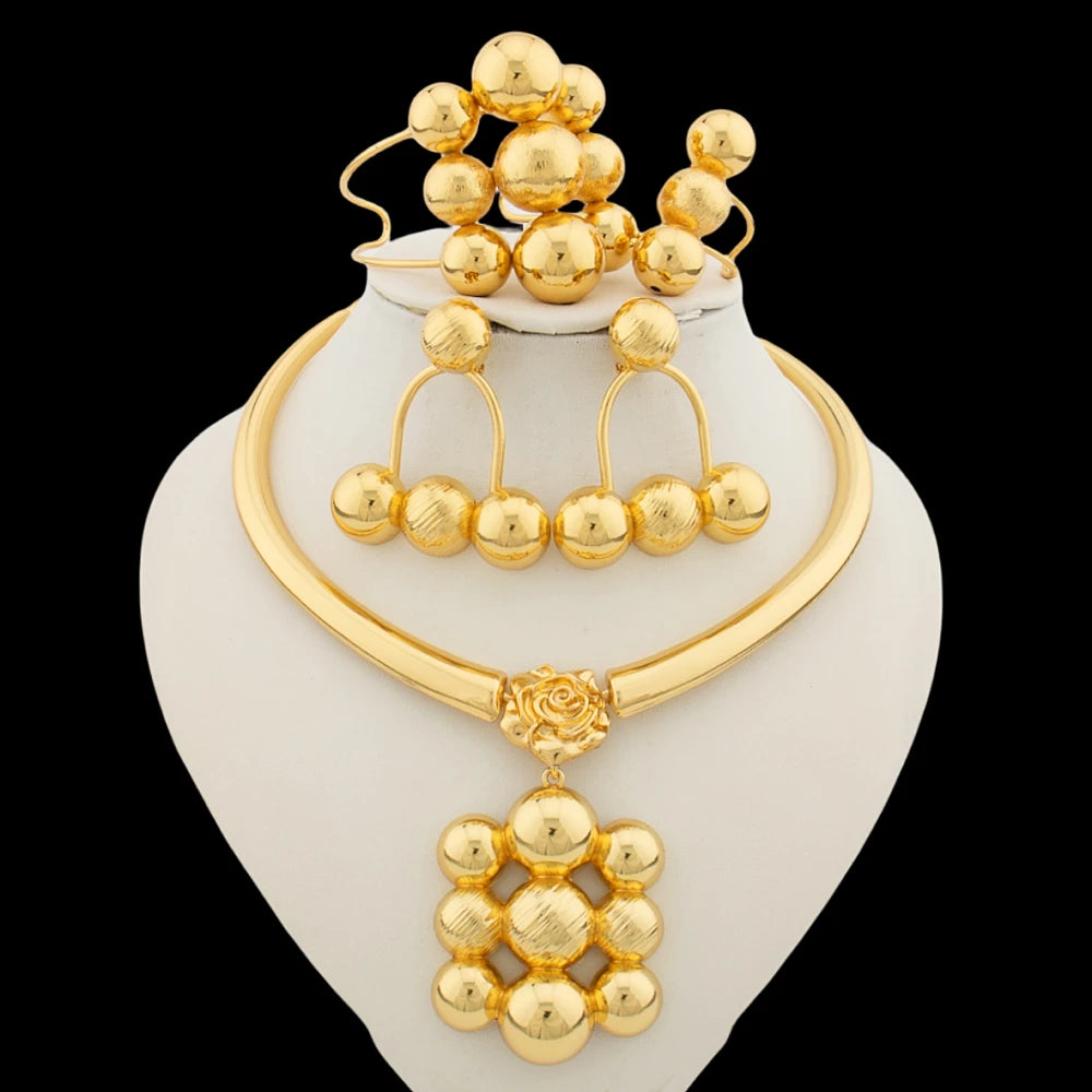 Jewelry Set for Women Luxury Pendant Necklace and Dangle Earrings Weddings Bridal Bangle Ring Set Gifts ﻿