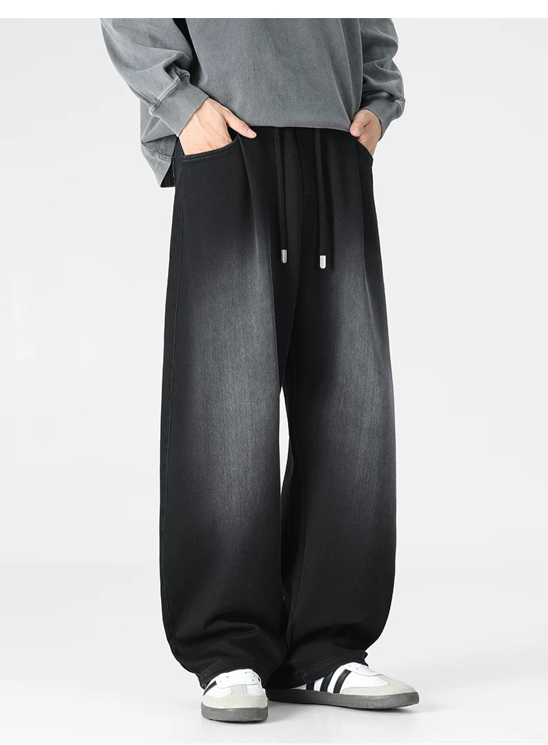 Baggy Jeans Men's Fashion 2026 New Wide Leg Straight Casual Drawstring Trousers Men's Clothing Fashion Vintage Denim Pants