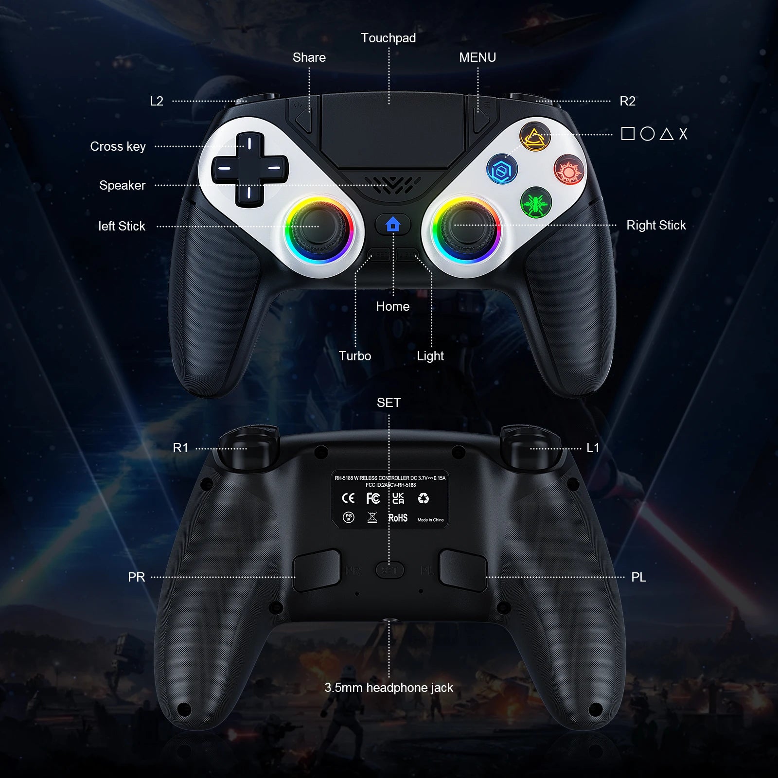 Bluetooth Gamepad For Playstation 5 Wireless Controller Ps5 Pc Console Controller With Turbo Dual Sense Vibrate Programming