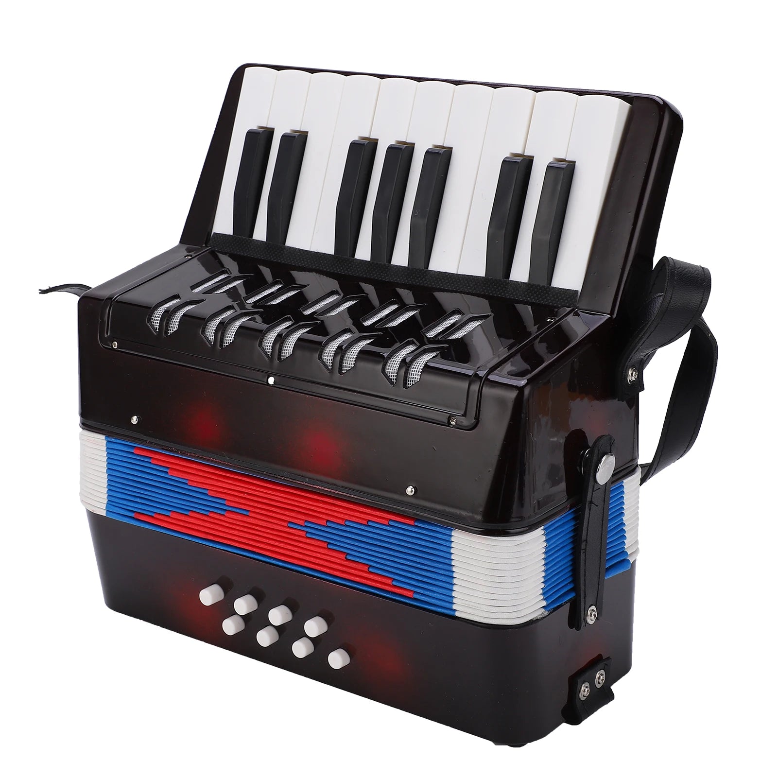 Accordion Musical Piano Keyboard  Rhythm Training Spring Instrument 17 Key 8 Bass Black Accordion  Instrument Accordion